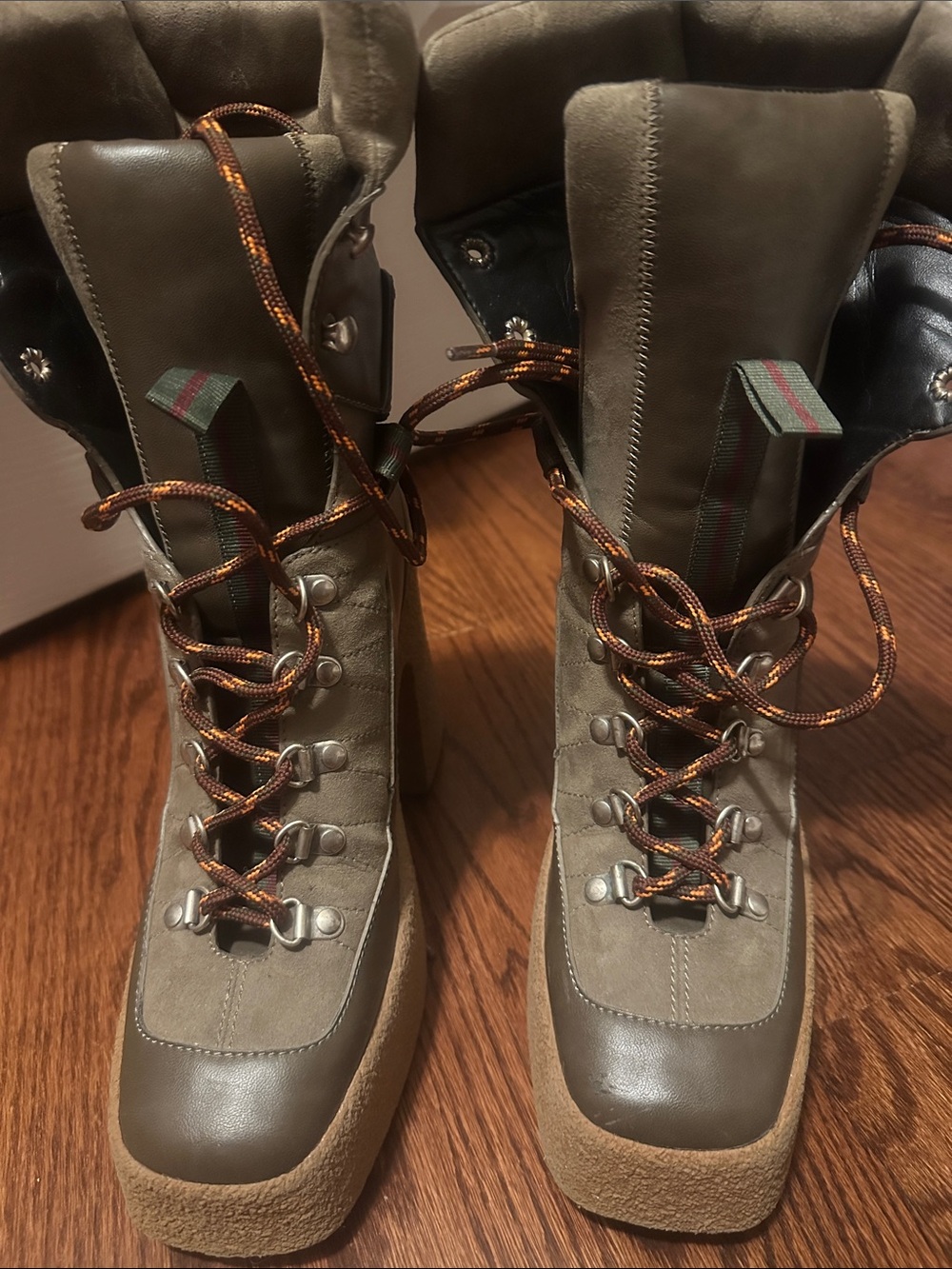 Stella McCartney Olive and Brown Lace-Up Platform Hiking Boots